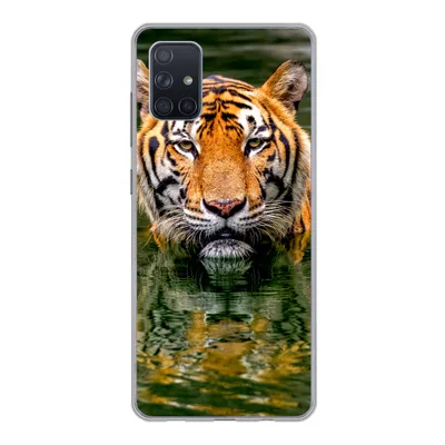 Produktbild von MuchoWow® Handyhülle Schutzhülle Hülle für Samsung Galaxy A71 Tiger - Wasser - Spiegelung Silikon Softcase Handy Hülle - Kartenbesitzer