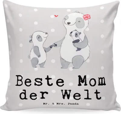 Produktbild von Mr. & Mrs. Panda kuschelkissen 40x40 Panda Beste Mom der Welt - Grau Pastell - Geschenk, Muttertag, Mama, Sofa Kissen, Ma, Dankeschön, Geschenkidee, Polster, Sohn, Mutter