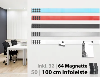 Produktbild von Magnetleisten Blau/Türkis 5 x 50 cm 4er-Set inklusive 32 Magnete