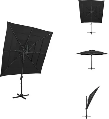 Image de vidaXL Parasol avec mât en aluminium 4 couches noir 250x250 cm - Parasols & Protection solaire
