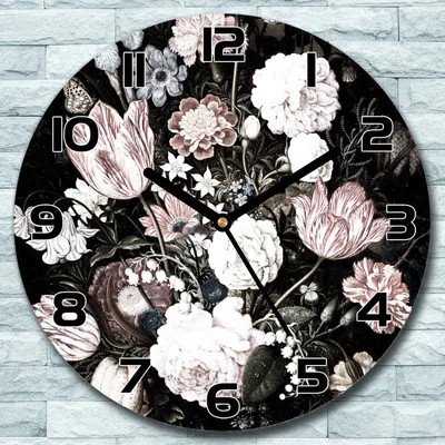 Produktbild von Wanduhr aus Glas Rund fi 30 Vintage Blumen Quarz Deko Wohnzimmer Büro