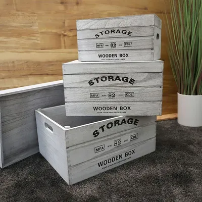 Produktbild von 3er Set Deko Holzkisten Kisten aus Holz weiß used look mit Deckel