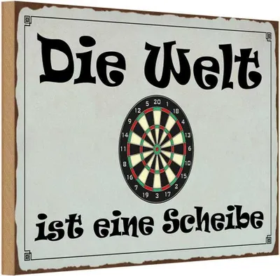 Produktbild von vianmo Holzschild 20x30 cm Darts die Welt ist eine Scheibe Sport Hobby