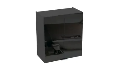 Obrázek produktu pro Závěsný úložný prvek do koupelny ZONE Graphite lesklý – skleněná přední strana, softclose 60×68×31 cm