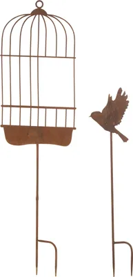 Produktbild von Dekorationen Garten Käfig + Vogel Metall Rost (2er Set)