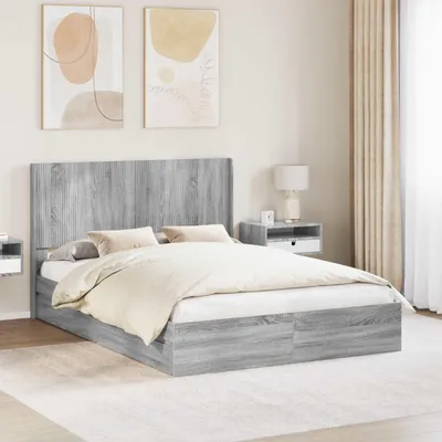 Image de Lit double exclusif avec rangement et tête de lit en bois imitation chêne Sonoma, dimensions 160 x 200 cm