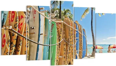 Produktbild von Bild auf Leinwand - Leinwandbild - 5 Teile - Board Surfen Strand - 160x85cm - Wand Bild - Wanddeko - Wandbilder - Leinwanddruck - Bilder - Wanddekoration - Leinwand bilder - Wandbild - EA160x85-4165
