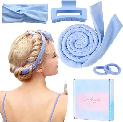 Produktbild von Unyqoos® Samt-Schlafband mit Baumwoll-Füllung und Lockenwicklern – Locken ohne Hitze, antirutsch Haarband für über Nacht, mittellanges Haar