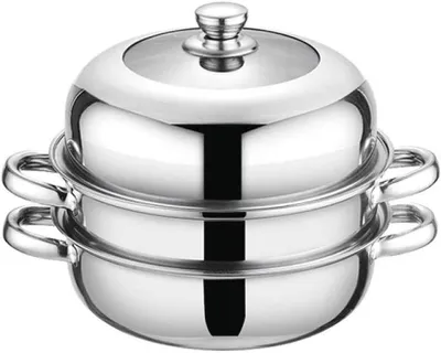 Produktbild von 3-teiliges Edelstahl-Dampfgarer-Set mit Stapeltöpfen und Deckel