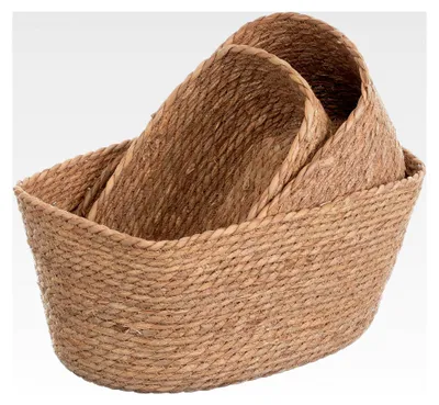 Produktbild von Körbe aus Seegras im 3er Set in den Größen 34 cm, 30 cm und 25 cm zur Aufbewahrung und Dekoration - Naturfarben
