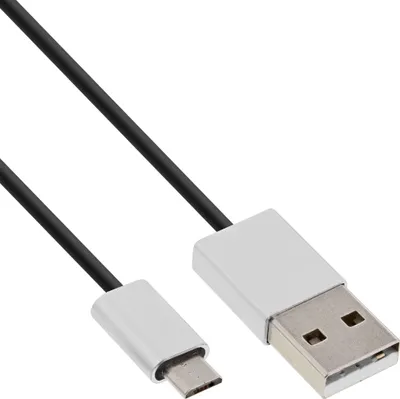Produktbild von InLine Micro-USB 2.0 Kabel, USB-A ST an Micro-B ST, schwarz/Alu, flexibel, 3m, 3 m, USB A, Micro-USB B, USB 2.0, Männlich/Männlich, Schwarz