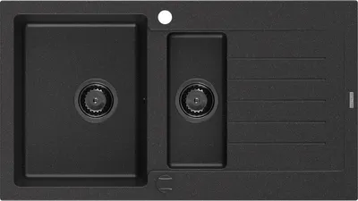 Produktbild von Mexen Matias 1,5-Becken-Granitspüle mit Abtropffläche 900 x 505 mm Schwarz/Silbermetallic, Siphon Schwarz - 6502901505-73-B