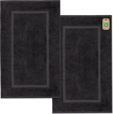 Produktbild von Lavea® 2er Set Badematte 50x80 cm – rutschfeste, Waschbare Badematten aus 100% Baumwolle, Frottierserie Elena – Saugstark, Strapazierfähig - Schwarz