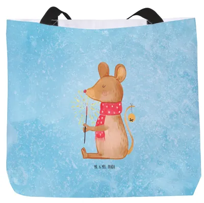 Produktbild von Mr. & Mrs. Panda Reisetasche Maus Weihnachten - Eisblau - Geschenk, Mäuschen, Frohe, Tote Bag, Beutel, Laptoptasche, Strandtasche, Tasche, Weihnachtswunder
