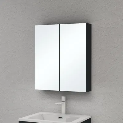 Image de doporro Armoire Murale Salle de Bains avec Miroir Placard de Rangement Étagères Réglable Anthracite Mat en Bois Armoire de Toilette 2 Portes 60x15x70 cm Spiegelschrank 02
