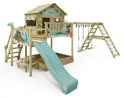 Produktbild von Spielturm Wickey Disney Saga mit Schaukel und Sandkasten in Himmelblau