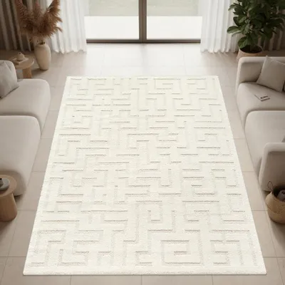 Image de Tapis crème moderne, avec un motif texturé et une finition élégante - Dimensions : 160 x 220 cm