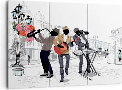 Produktbild von Bild auf Leinwand - Leinwandbild - Musik Instrumente Straße Stadt - 165x110cm - Wand Bild - Wanddeko - Leinwanddruck - Bilder - Kunstdruck - Leinwand bilder - Wandkunst - CE165x110-2933