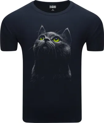 Produktbild von Diarbo Herren T-Shirt mit Aufdruck Wildtierporträts Schwarze Katze Dunkelblau Gr.XXL