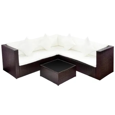 Produktbild von vidaXL 4-tlg. Garten-Lounge-Set mit Kissen Poly-Rattan Braun