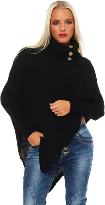 Produktbild von 30-01 Mississhop Damen Poncho Strick Pullover weiche Strickjacke Cape Umhang Überwurf One Size Schwarz