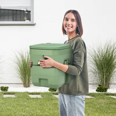 Immagine prodotto di COSTWAY 20L+12L toilette da campeggio con serbatoio di scarico rimovibile Toilette portatile da campeggio Toilette mobile da viaggio Campeggio e camper Verde