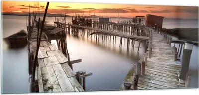 Produktbild von Bilder auf glas - Brücke Boot Meer - 100x40cm - Glasbilder - Wandbilder - Kunstdruck - zum Aufhängen bereit - Wanddekoration aus Glas - Glas Bilder - Wandbild auf Glas - Einteilig - GAB100x40-3807
