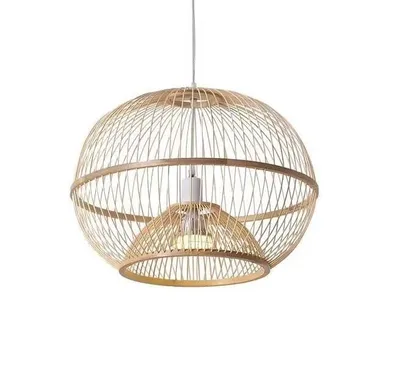 Image de Fine Asianliving Lampe à suspendre en bambou Lampe à suspendre faite à la main - Sisley D50xH40cm Lampe à suspendre Eclairage Bambou Abat-jour Tressé Lampe Animation Rotan