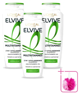 Productafbeelding van 3 x L'Oréal Paris Elvive Multivitamines 2-in-1 Shampoo - 250 ml - Voordeelverpakking - 3 stuks