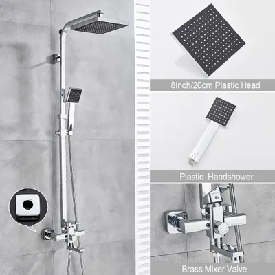 Obrázek produktu pro Úhlový sprchový set s dešťovou sprchovou hlavicí 20*20 cm, odkrytý sprchový sloup, chrom