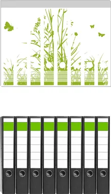 Produktbild von Wallario 8 Stück schmale Ordner inkl. Klebeetiketten mit Motive Grüne Sommerwiese -  Set mit Rückenschildern / Ordnerrücken Stickern