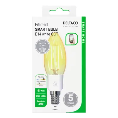 Zdjęcie produktu dla Deltaco SH-LFE14C35, Inteligentne żarówki, Wi-Fi, 802.11b, 802.11g, Wi-Fi 4 (802.11n), LED, E14, E14