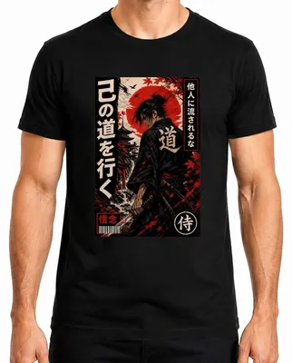 Imagen del producto de Camiseta para hombre, estilo japonés, con diseño de katana, samurái, ronin, bushido, guerrero, anime, estética Y2K. Color: negro. Talla: L
