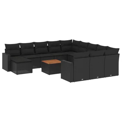 Image de vidaXL Ensemble de 13 canapés de jardin avec coussins noir poly rotin