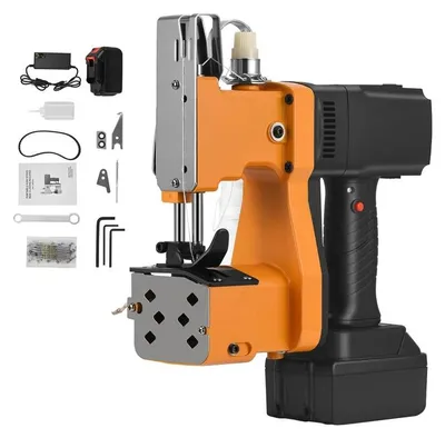 Immagine prodotto di Macchina da cucire portatile elettrica – Macchina da cucire industriale compatta – Ideale per sacchi in juta e tela – Batteria da 2200 mAh – Alimentazione a corrente continua – Spina europea da 220V
