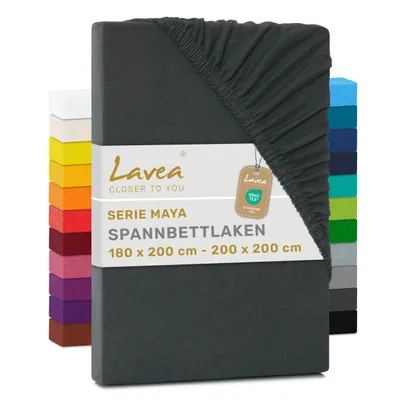 Produktbild von Lavea® Spannbettlaken 180x200cm - 200x200cm Maya Jersey, Bettlaken 100% Baumwolle, Matratzen bis 20 cm, Spannbetttücher, Anthrazit