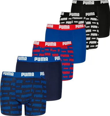 Produktbild von PUMA Jungen Boxer Shorts, 6er Pack - Everyday Logo Print Boxers ECOM 6P, Baumwolle Stretch Schwarz/Blau/Rot 170-176