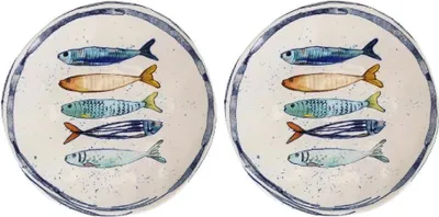 Produktbild von Teller, mediterran mit Sardinen-Motiv | Maritime Dessertteller 20 cm