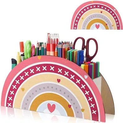 Produktbild von Stiftehalter "Regenbogen" - Schreibtischorganizer - Holz-Schreibtischorganizer - 5 Fächer - Sicher und langlebig - Kindgerechtes Design - Schreibtischorganizer