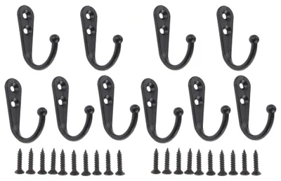 Image de 10 crochets muraux avec vis – Crochets muraux – Patère noire
