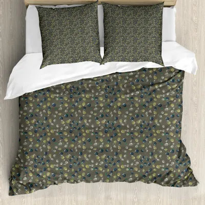 Produktbild von ABAKUHAUS Olive Bettbezug Set für Einzelbetten, Circular Bio-Branchen, Milbensicher Allergiker geeignet mit Kissenbezug, 155 cm x 220 cm - 80 x 80 cm, Taupe und Multicolor