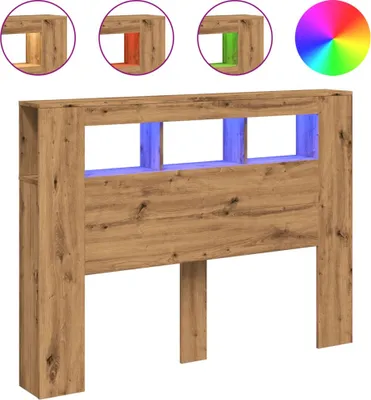 Image de vidaXL Tête de lit LED chêne artisan 140x18,5x103,5 cm Bois composite