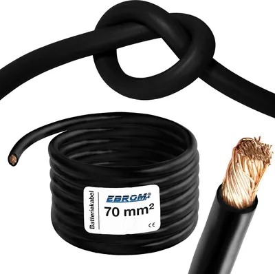Produktbild von EBROM Batteriekabel hochflexibel Hi-Flex (Hi Flex) 70mm2 Kabel – Meterware SCHWARZ - sehr biegsam – Mantel aus PVC (70 ± 5 Shore) – 99,9 % OFC Kupfer 70 mm² - als Starterkabel, Ladekabel oder ähnliches