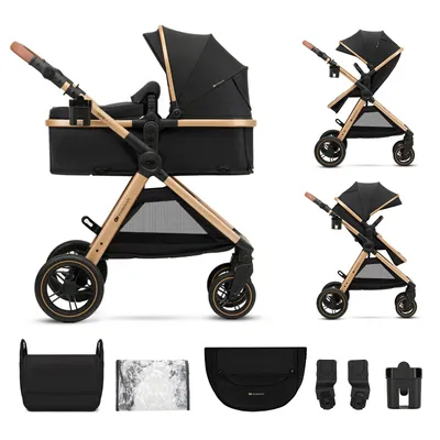 Obrázek produktu pro Kinderkraft ESME 2-v-1 kočárek do 25 kg, cestovní systém s adaptéry, velká odpružená kola z TPE, včetně veškerého příslušenství, kompaktně skládací, černý