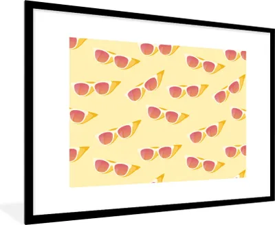 Produktbild von MuchoWow® Gerahmtes Poster Sonnenbrille - Sommer - Pastell 90x60 cm - Poster mit Schwarzem Bilderrahmen Wandposter Rahmen Foto Bilder - Wanddekoration - Fotos