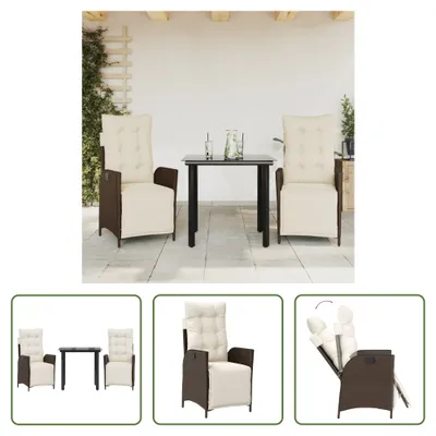 Image de The Living Store Ensemble de jardin 3 pièces avec coussins Marron Poly Rattan