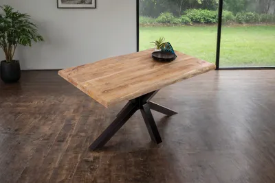 Produktbild von Esstisch Baumkante 160 x 85 cm Mangoholz Rough Spider-Gestell schwarz CALI