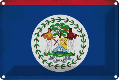 Produktbild von vianmo Blechschild 12x18 cm Belize Vintage Flagge Fahne Wappen
