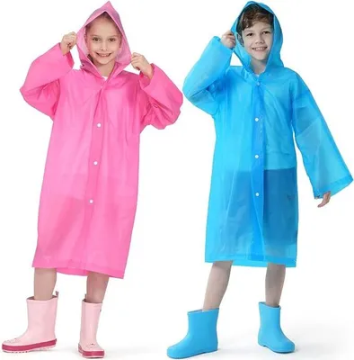 Produktbild von 2 Stück Regenponcho Kinder, Wiederverwendbar Wasserdicht Regencape Kinder mit Kapuze und Ärmeln, Eva Atmungsaktiv Regenschutz Regenmantel Kinder