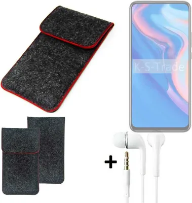 Produktbild von K-S-Trade Handy Schutz Hülle kompatibel mit Huawei P Smart Z Schutzhülle Handyhülle Filztasche Pouch Tasche Case Sleeve Filzhülle dunkelgrau roter